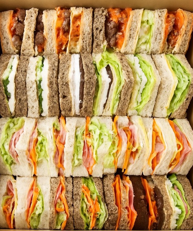 A generous catering box of freshly made gourmet sandwiches from Arnie's Fine Foods